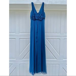 Adrianna Papell Blue Empire Waist Chiffon Evening Dress Size 6 Grecian Formal